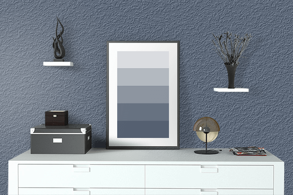 Pretty Photo frame on Pewter Grey color drawing room interior textured wall
