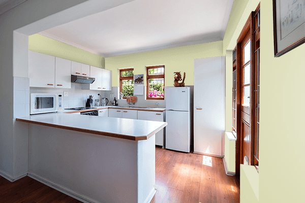 Pretty Photo frame on Kohlrabi Green color kitchen interior wall color