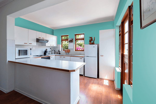 Pretty Photo frame on Chinese Cyan color kitchen interior wall color