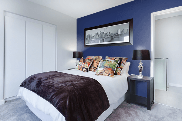 Pretty Photo frame on Elegant Navy color Bedroom interior wall color