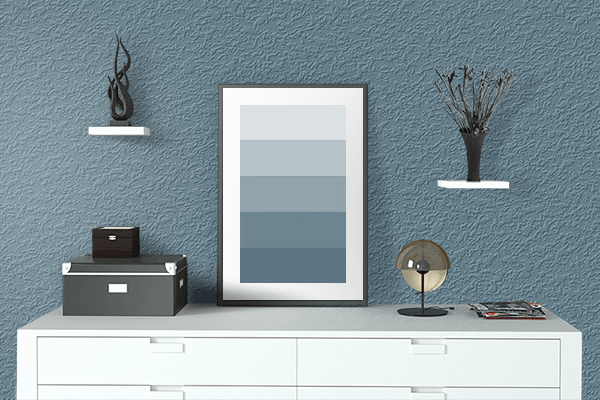 Pretty Photo frame on Technical Blue color drawing room interior textured wall