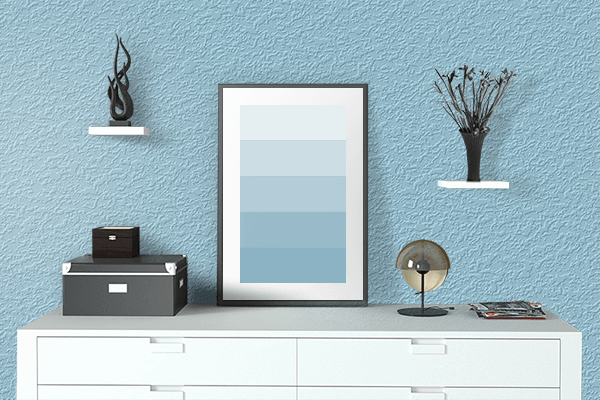 Pretty Photo frame on Crystal Blue (RAL Design) color drawing room interior textured wall