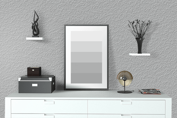 Pretty Photo frame on Soft Gray color drawing room interior textured wall