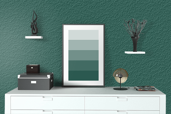 Pretty Photo frame on Fashion Green color drawing room interior textured wall
