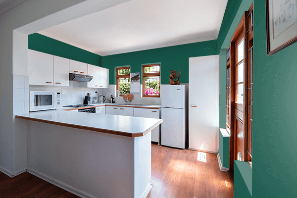 Pretty Photo frame on Fashion Green color kitchen interior wall color