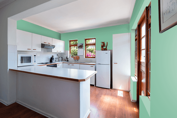 Pretty Photo frame on Neptune Green color kitchen interior wall color