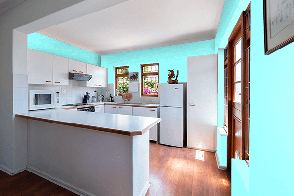 Pretty Photo frame on Ice Blue color kitchen interior wall color
