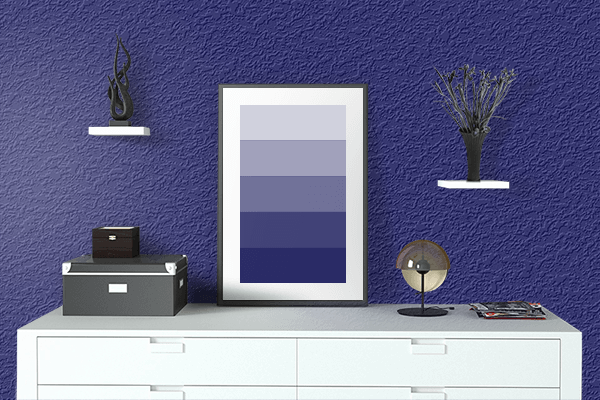 Pretty Photo frame on Blue Sapphire color drawing room interior textured wall