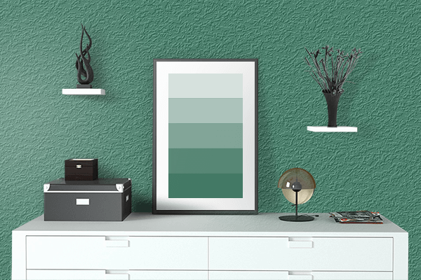Pretty Photo frame on Dark Sea Green (Traditional) color drawing room interior textured wall