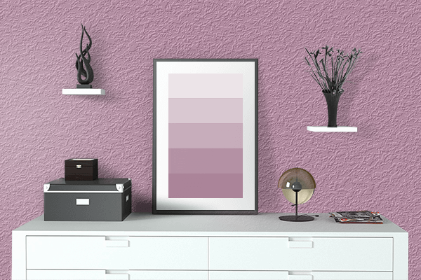 Pretty Photo frame on Old Pink color drawing room interior textured wall