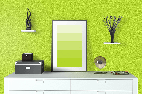 Pretty Photo frame on Arctic Lime color drawing room interior textured wall