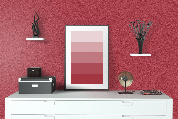 Pretty Photo frame on Ribbon Red (Pantone) color drawing room interior textured wall