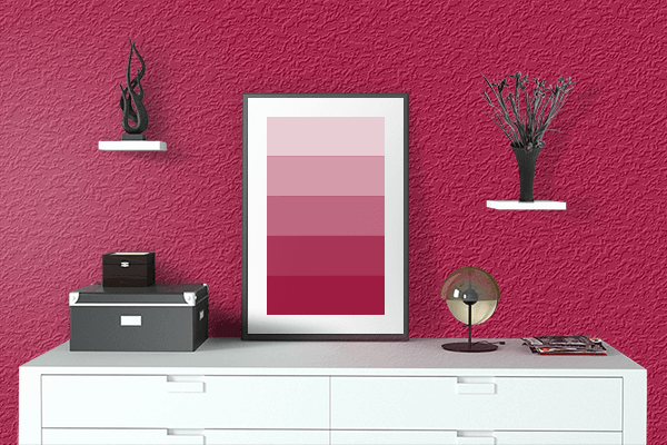 Pretty Photo frame on Primary Magenta (Ferrario) color drawing room interior textured wall