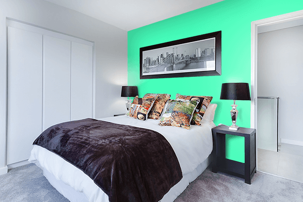 Pretty Photo frame on Bright Mint color Bedroom interior wall color