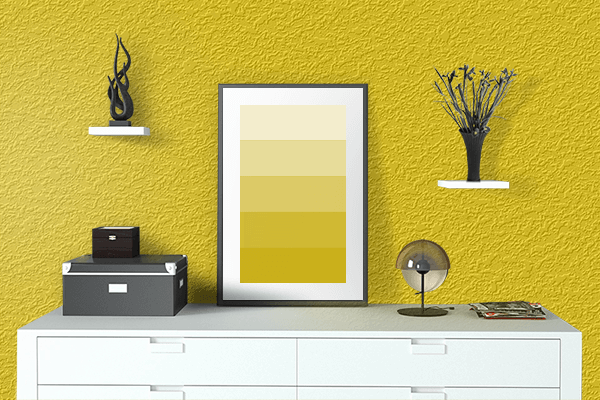 Pretty Photo frame on Yellow (Munsell) color drawing room interior textured wall