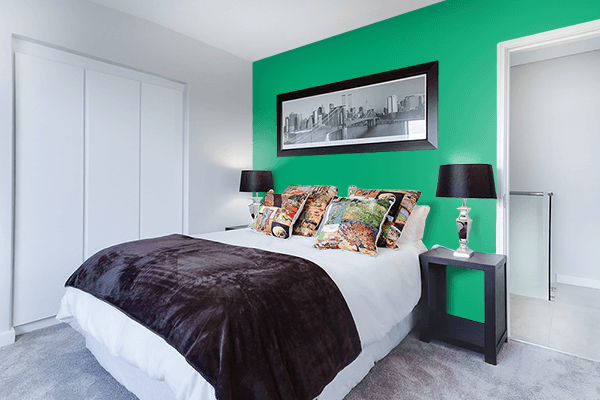 Pretty Photo frame on Veronese Green color Bedroom interior wall color