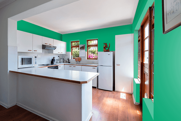 Pretty Photo frame on Veronese Green color kitchen interior wall color