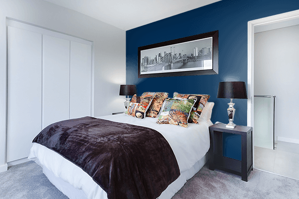 Pretty Photo frame on Prussian Blue (Ferrario) color Bedroom interior wall color