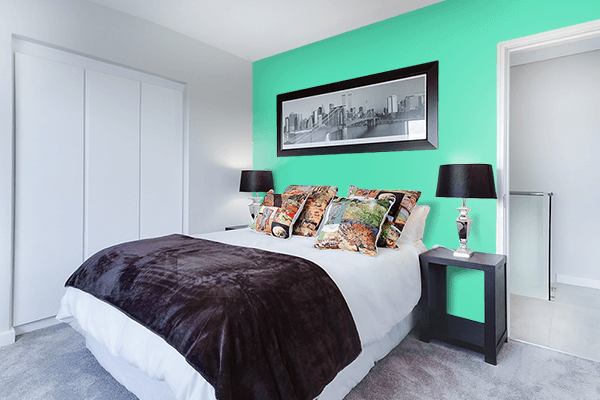 Pretty Photo frame on Surf Green color Bedroom interior wall color