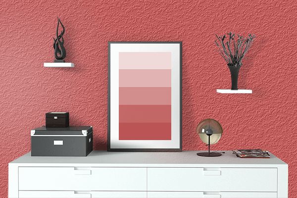 Pretty Photo frame on Steel Red color drawing room interior textured wall