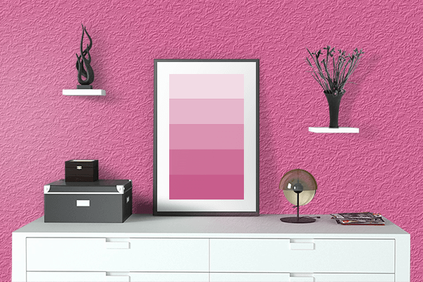 Pretty Photo frame on Cobalt Pink color drawing room interior textured wall