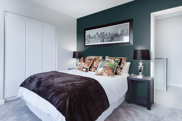 Pretty Photo frame on Ore Bluish Black color Bedroom interior wall color