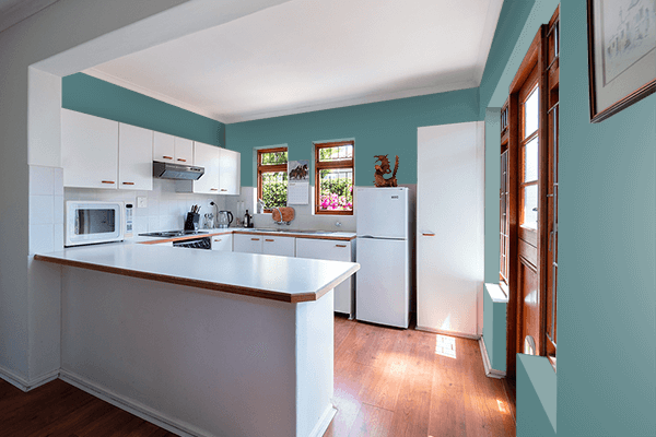 Pretty Photo frame on Labradorite Green color kitchen interior wall color