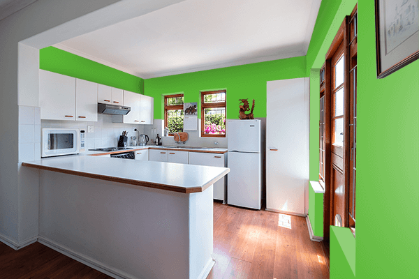 Pretty Photo frame on True Parrot Green color kitchen interior wall color