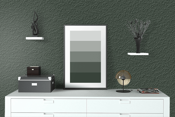 Pretty Photo frame on Midnight Green color drawing room interior textured wall