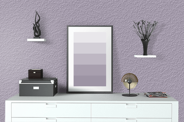 Pretty Photo frame on Lilac Haze color drawing room interior textured wall