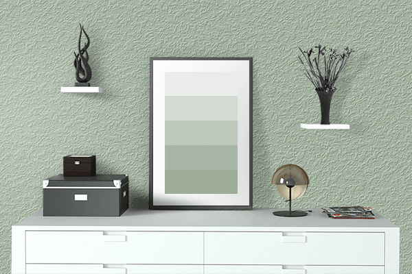 Pretty Photo frame on Sea Wash Green color drawing room interior textured wall