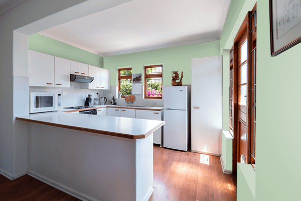 Pretty Photo frame on Sea Wash Green color kitchen interior wall color