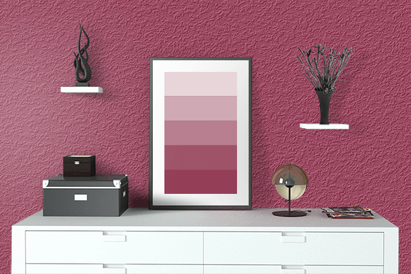 Pretty Photo frame on Fuchsia Red (RAL Design) color drawing room interior textured wall