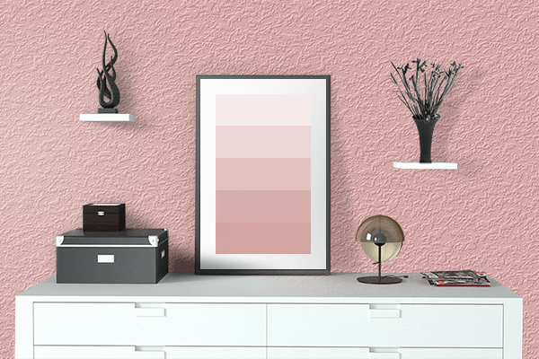 Pretty Photo frame on Sunrise Pink color drawing room interior textured wall
