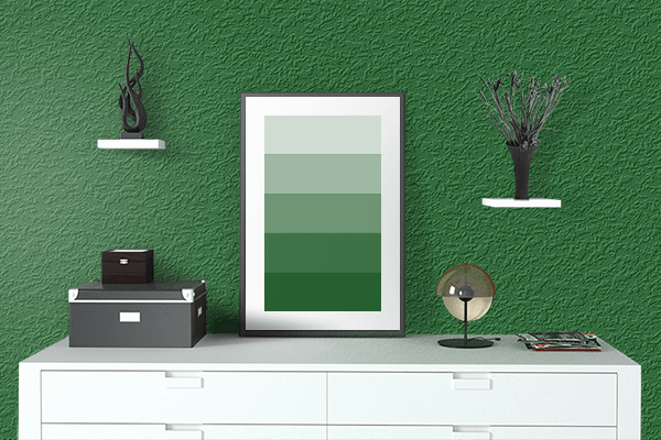 Pretty Photo frame on Burnt Green color drawing room interior textured wall