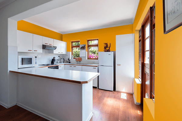 Pretty Photo frame on Chrome Yellow (RAL) color kitchen interior wall color