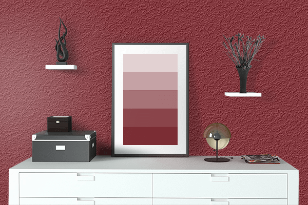 Pretty Photo frame on Ruby Red (RAL) color drawing room interior textured wall