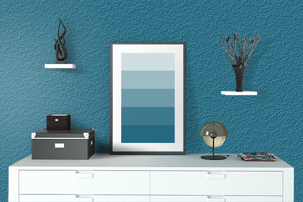 Pretty Photo frame on Betta Blue color drawing room interior textured wall