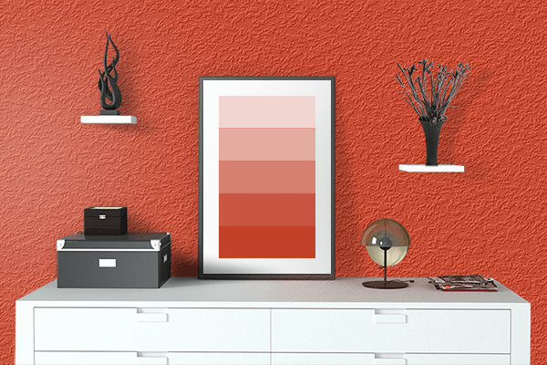 Pretty Photo frame on Red Sunset color drawing room interior textured wall