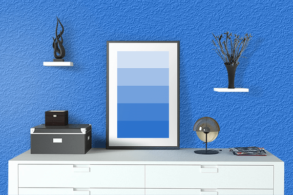 Pretty Photo frame on Facebook Blue color drawing room interior textured wall