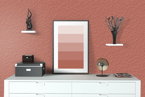 Pretty Photo frame on Salmon Pink (RAL) color drawing room interior textured wall