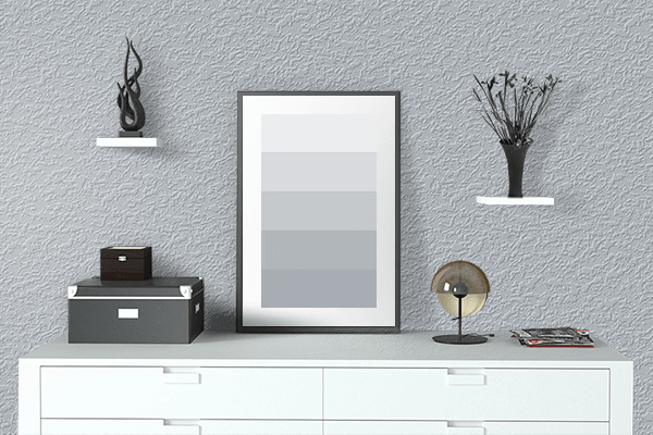 Pretty Photo frame on Light Blue Grey color drawing room interior textured wall