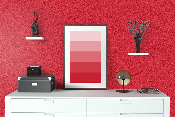 Pretty Photo frame on Toyota Red color drawing room interior textured wall