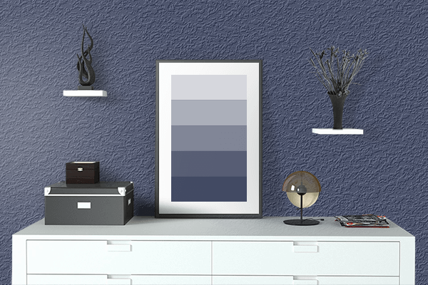 Pretty Photo frame on Heather Navy color drawing room interior textured wall