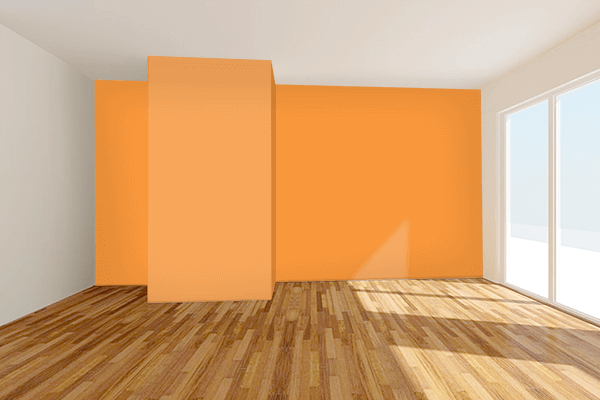 Pretty Photo frame on Average Orange color Living room wal color