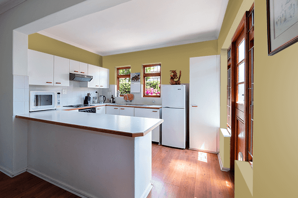 Pretty Photo frame on Ash Mustard color kitchen interior wall color