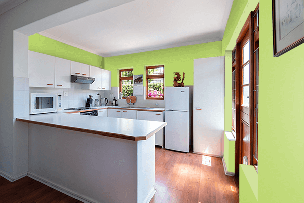 Pretty Photo frame on Light Lime Green color kitchen interior wall color