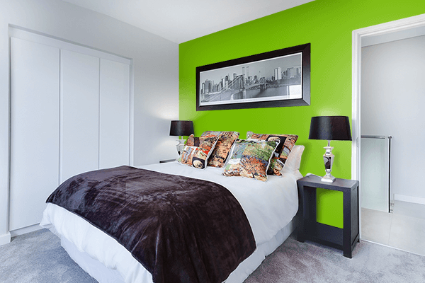 Pretty Photo frame on NVIDIA Green color Bedroom interior wall color