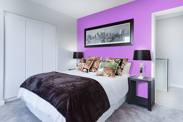 Pretty Photo frame on Bold Lavender color Bedroom interior wall color