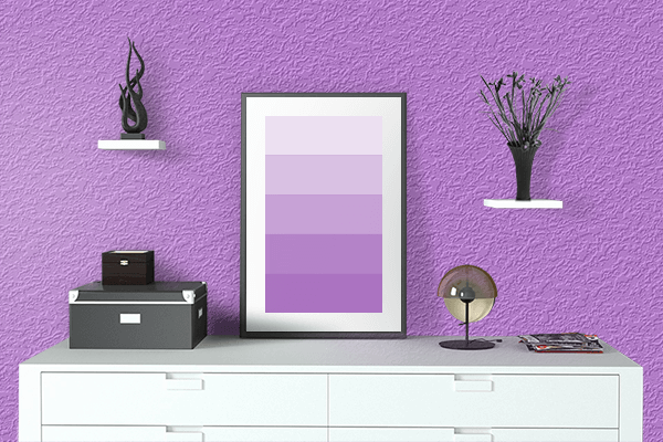 Pretty Photo frame on Bold Lavender color drawing room interior textured wall